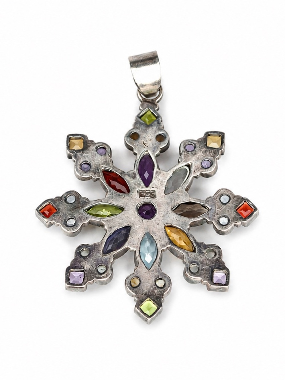 VTG NEW Art Deco Sterling Silver Multi Gemstone cluster pendant LG. Starburst - Picture 3 of 5